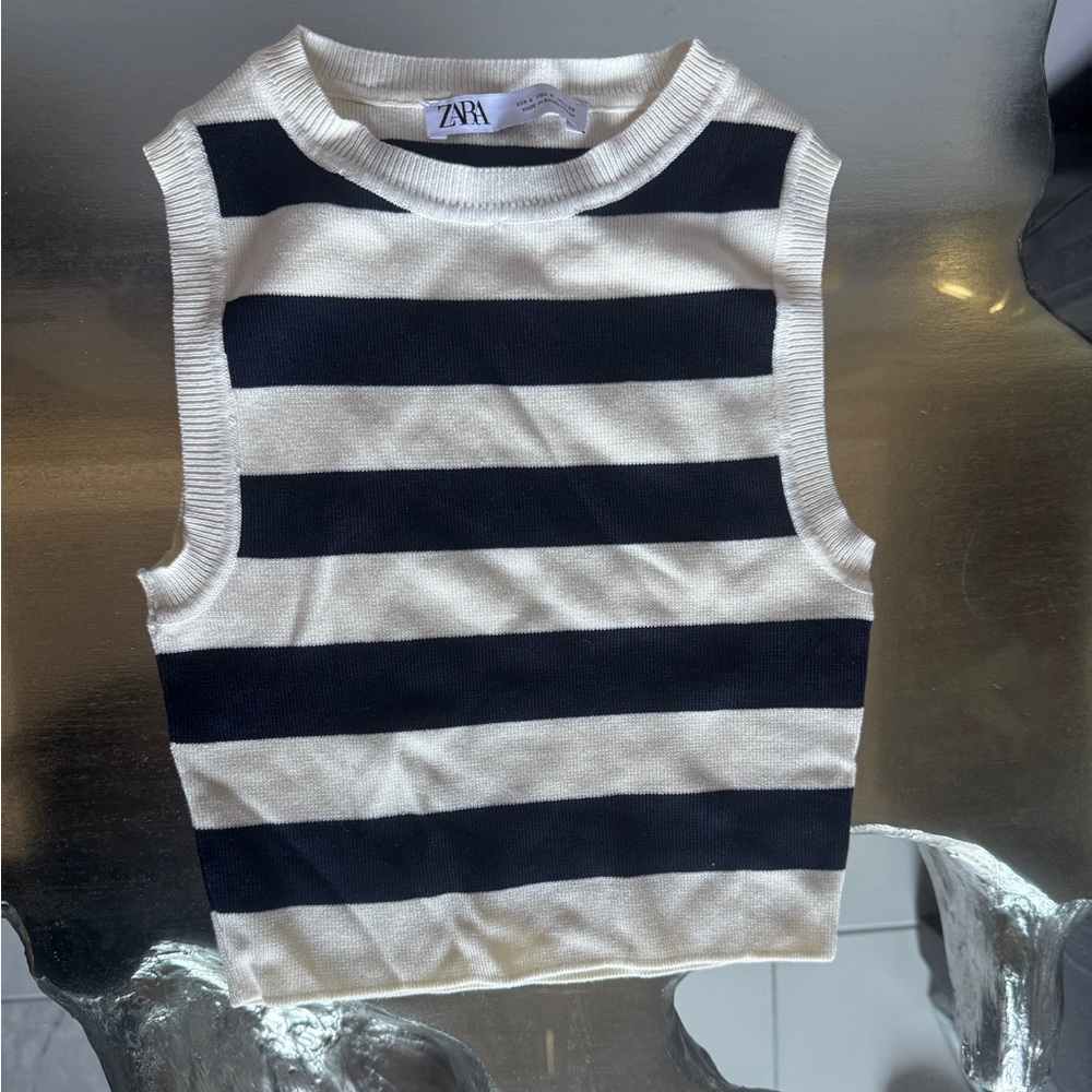 Zara Navy and White Striped Tank Top